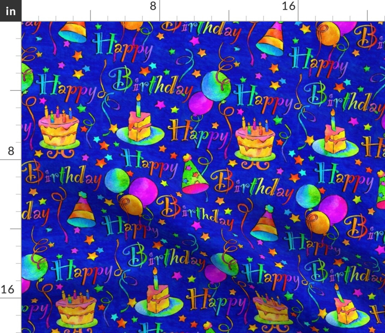 Kids, Birthday Party, Happy Birthday, Rainbow, Cake, Balloons, Children, Streamers, Multi Colored Custom Printed Fabric by Spoonflower Various Fabrics by the Yard or Fat Quarter